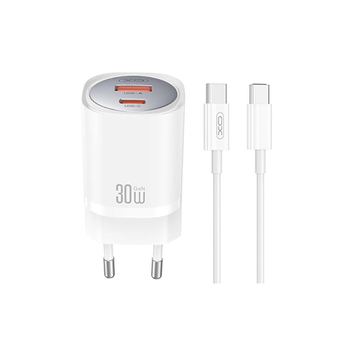 Зарядний пристрій мережевий Xo CE21 PD30 W/PPS33 W 1USB-A/1USB-C/Type-C кабель Білий Зарядний пристрій мережевий Xo CE21 PD30 W/PPS33 W 1USB-A/1USB-C/Type-C кабель Білий