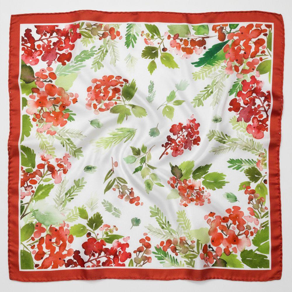 Платок шелковый Presentville Армани с принтом Красная калина 68х68 см (HUST_26NY014)