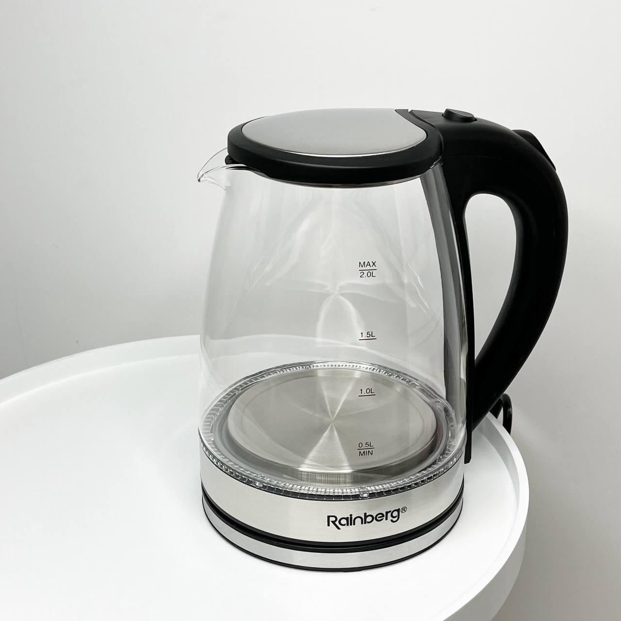 Электрочайник Rainberg RB-2250 стеклянный с LED подсветкой 2200 Вт 1,8 л. Black (784780264)