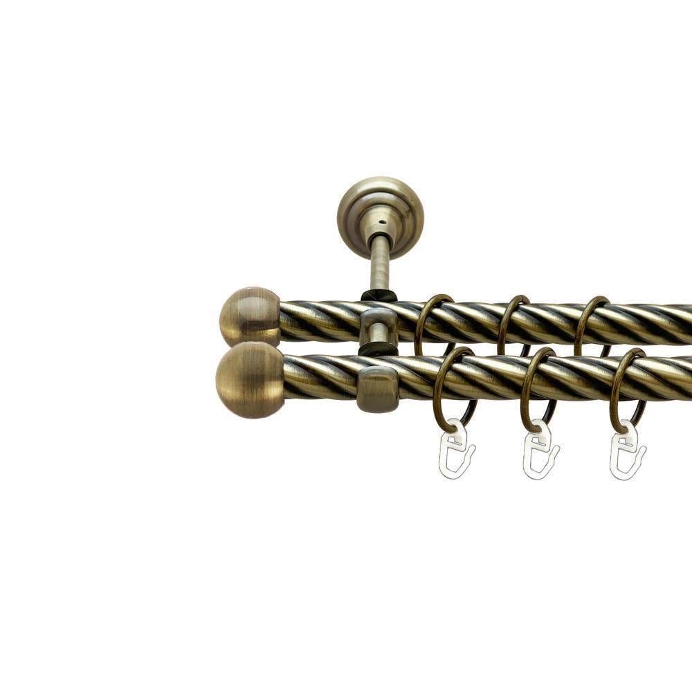 Карниз металлический Orvit Шар Болонь двухрядный открытый/скрученная труба/кольцо металлическое Антик 19/19 мм 240 см (00-00022215)
