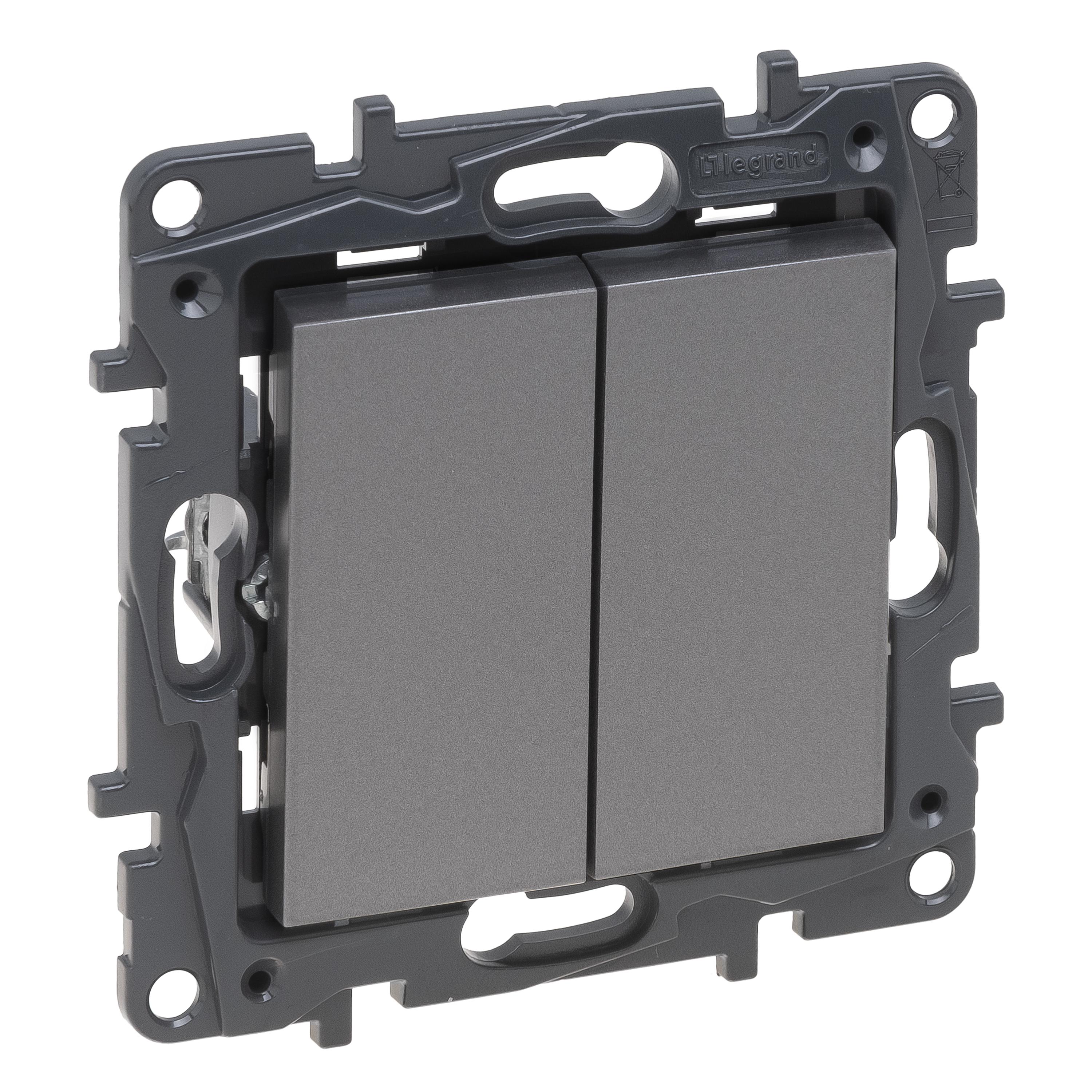 Выключатель двухклавишный Legrand NILOE STEP автоматические клеммы пластик Сталь (863405)