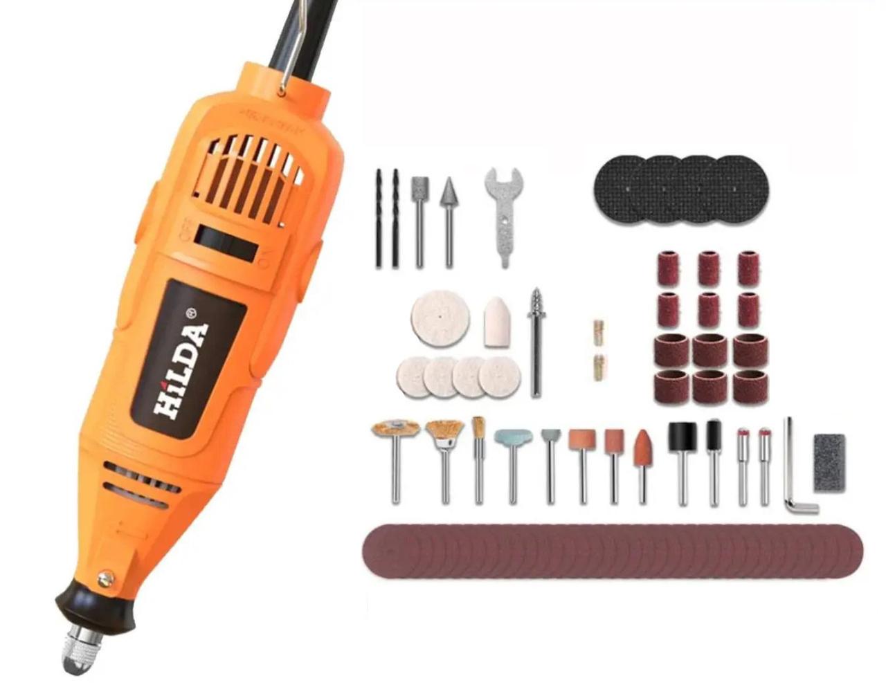 Бормашина мини-дрель/гравер HILDA MD200-A с комплектом насадок 200W (26569223)