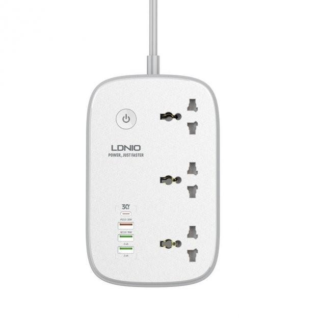 Подовжувач мережевий LDNIO SCW3451 WiFi управління 3USB/1Type-C QC/PD 3A 30W 3 розетки 2500 W 2 м White - фото 2