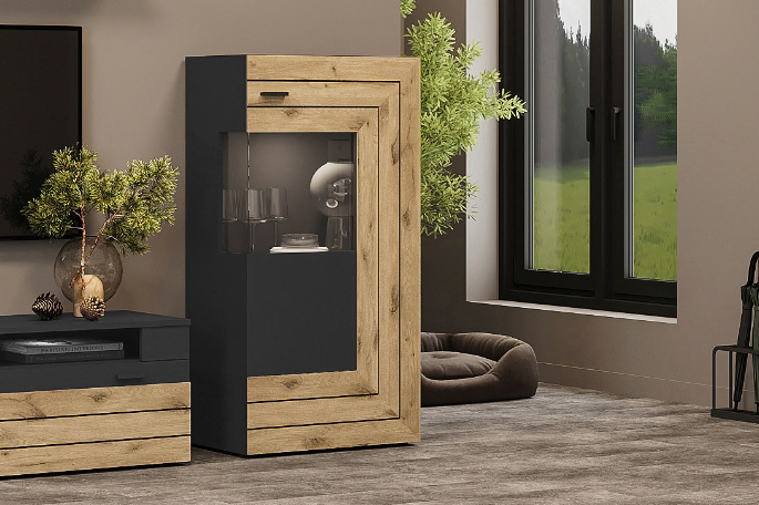 Пенал в гостиную SOKME Джейкоб 600х372х1172 мм Дуб викинг/Антрацит - фото 1 Пенал в гостиную SOKME Джейкоб 600х372х1172 мм Дуб викинг/Антрацит - фото 1