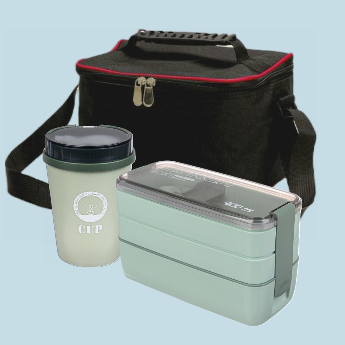 Термосумка + Ланчбокс на 3 уровня 900 мл + герметичный стакан 500 мл Green (с842) - фото 9 Термосумка + Ланчбокс на 3 уровня 900 мл + герметичный стакан 500 мл Green (с842) - фото 9