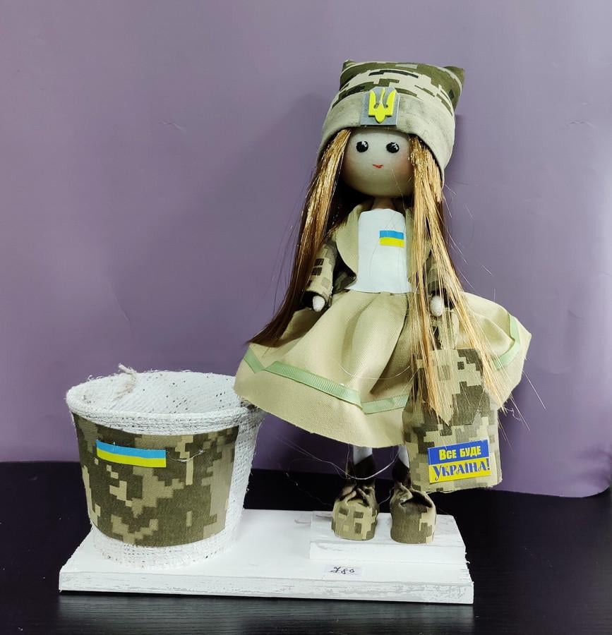 Кукла кашпо Украинка в камуфляже 35 см (LK002)