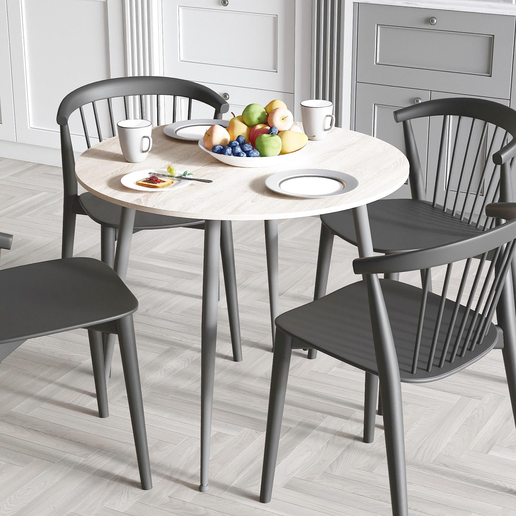 Обідній стіл круглий Ferrum-decor OPTIMA 5 ніжки конусні метал/ДСП 16 мм 750x900x900 мм Чорний/Дуб Сонома (FRD-107484)