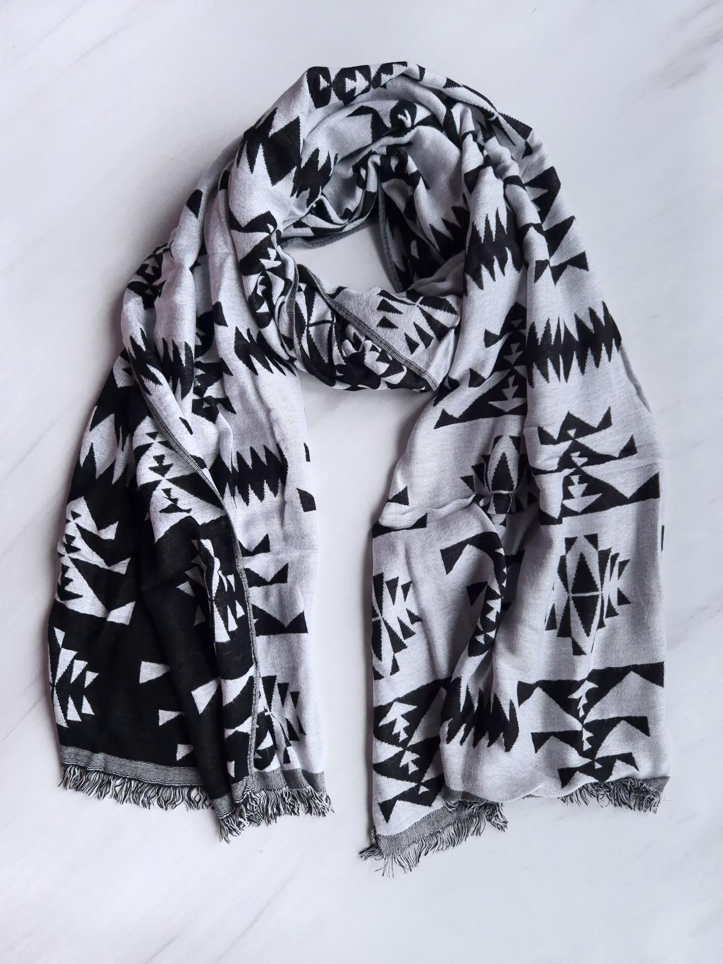 Шарф-палантин жіночий в геометричний принт двосторонній зима-весна-осінь 200х70 см Сірий (14946)