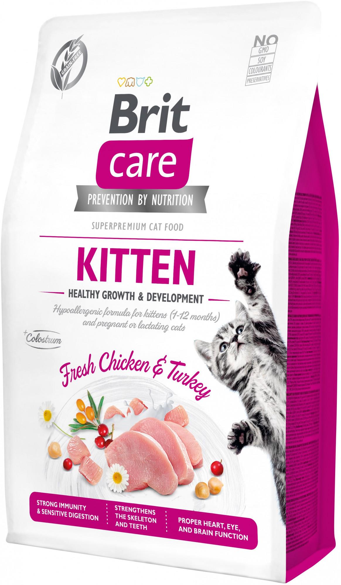 Сухий корм для кошенят Brit Care Kitten Grain free Healthy Growth & Developent з куркою та індичкою 2 кг (8595602540679)