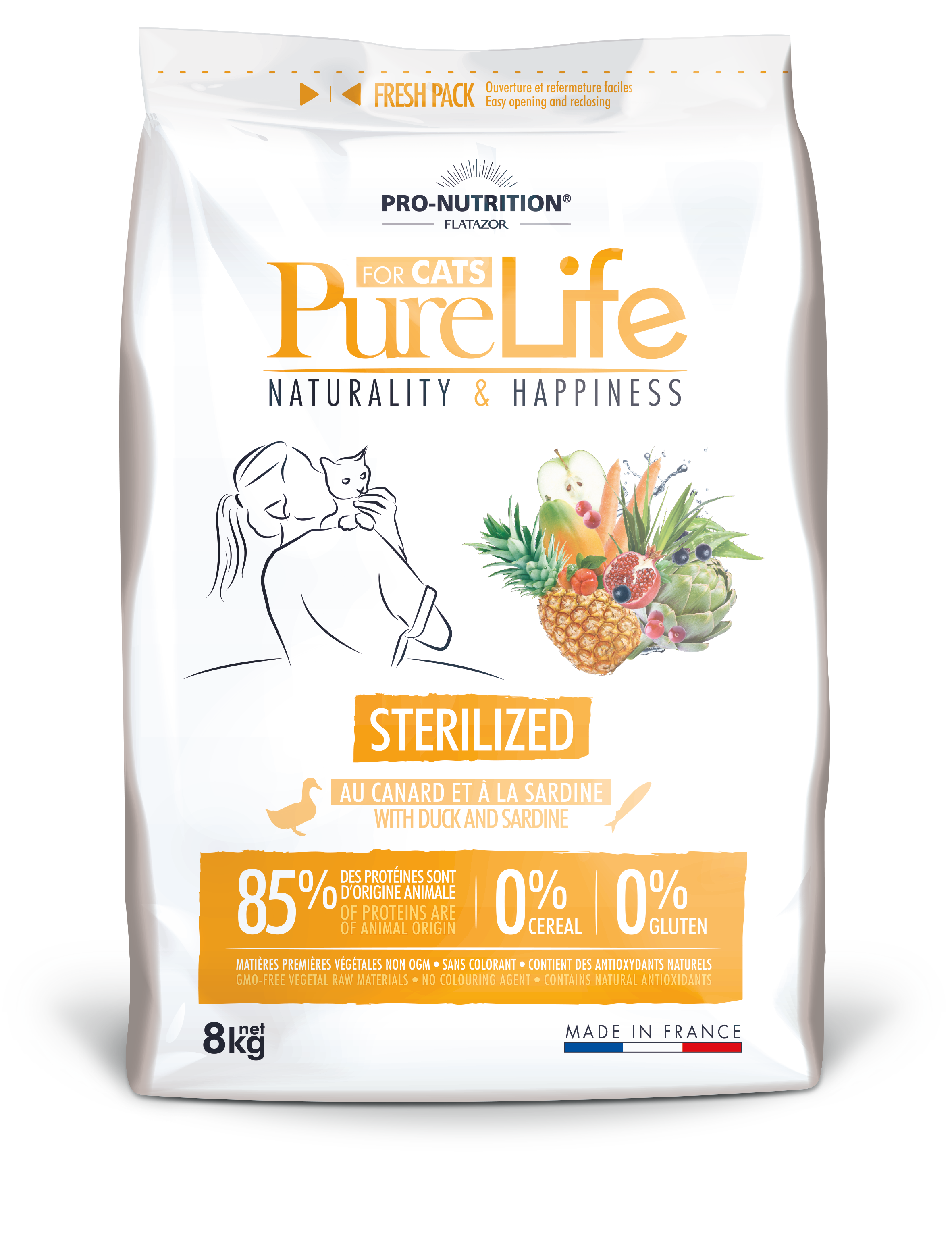 Корм беззерновой для взрослых стерилизованных кошек Pro-Nutrition Flatazor PURE LIFE STERILIZED 8 кг