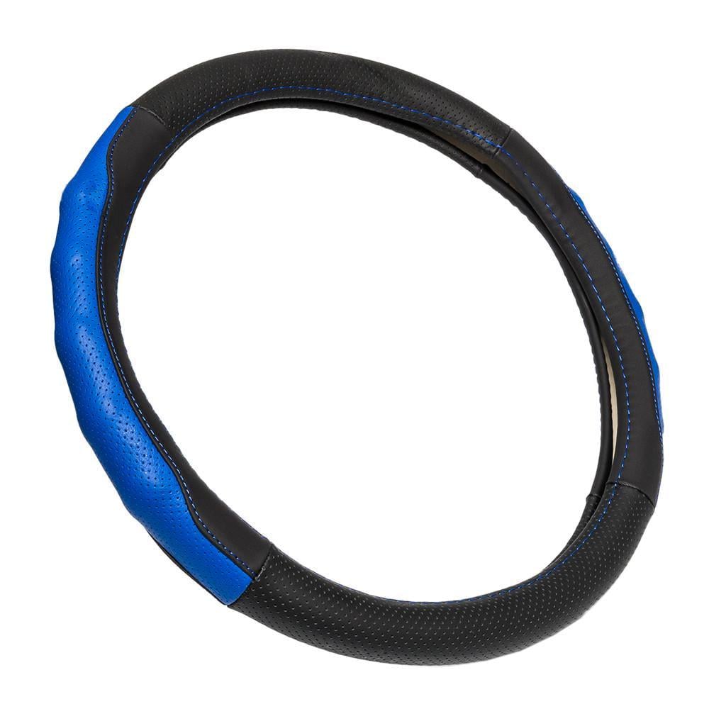 Чохол на кермо шкіряний Elegant Plus синя вставка з перфорацією М 38 см Чорний (EL 105 809)