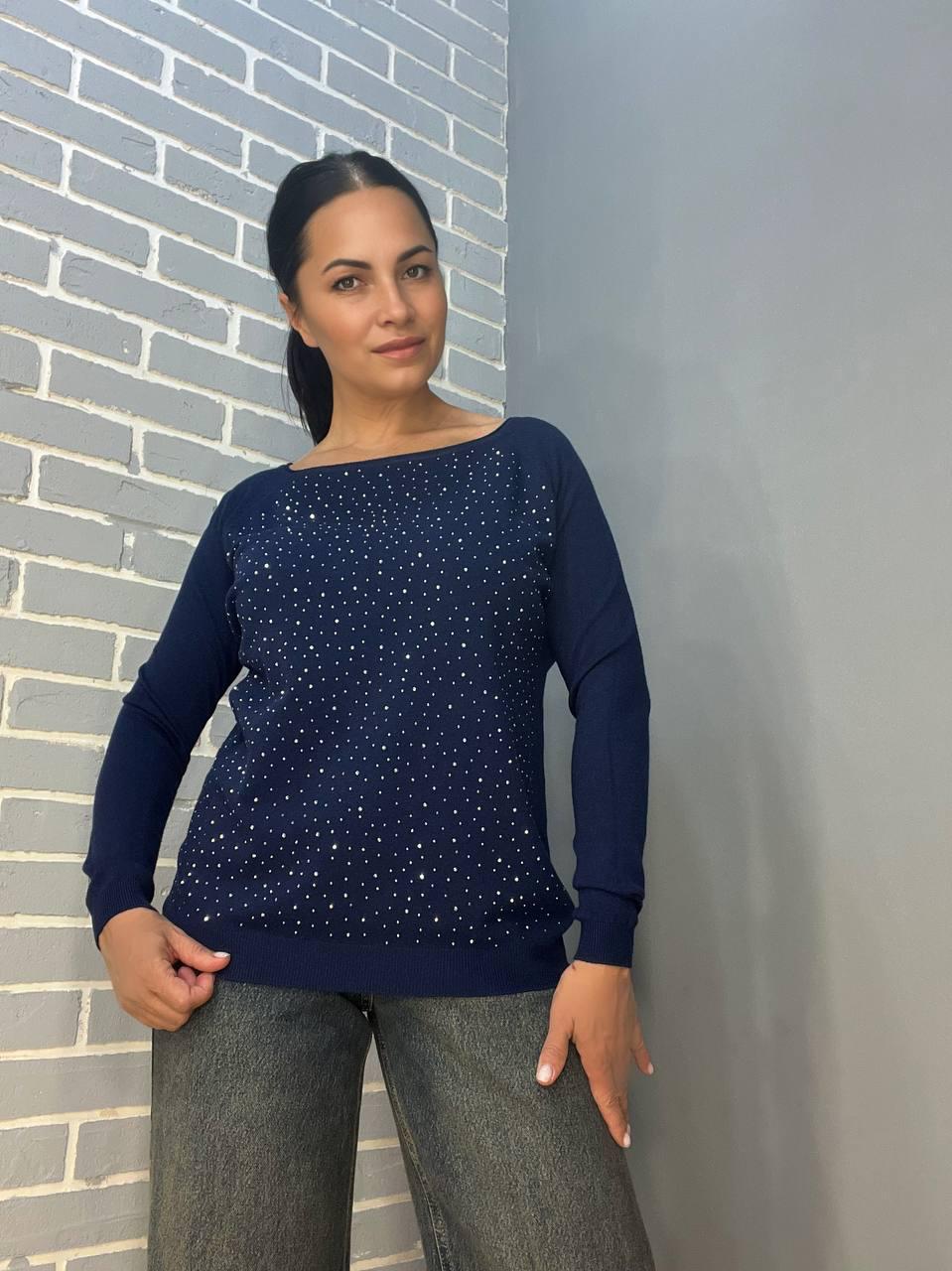 Джемпер женский ACCORDDREAM 9067 тонкий свитер россыпь камней OS Темно-синий (1213) - фото 9 Джемпер женский ACCORDDREAM 9067 тонкий свитер россыпь камней OS Темно-синий (1213) - фото 9