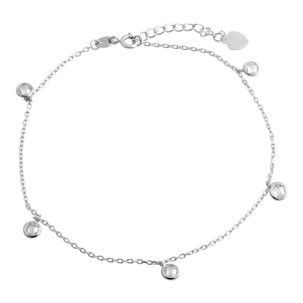 Браслет серебряный на ногу LoveR с круглыми прозрачными вставками 23-26 см