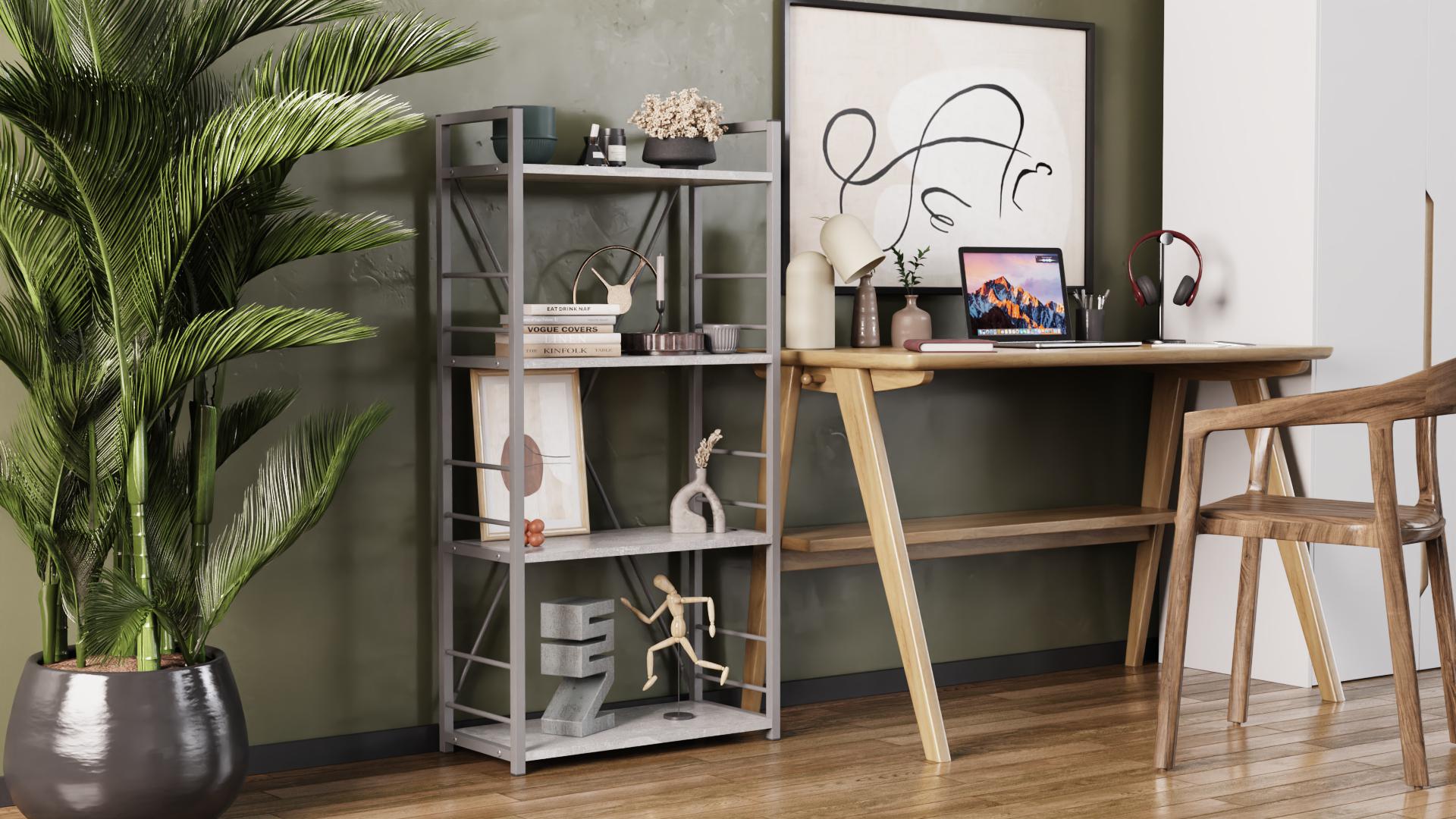 Этажерка Ferrum-decor Коннект 4/60 ДСП 16 мм 120x60x28 см Серый/Бетон (FRD-105547)