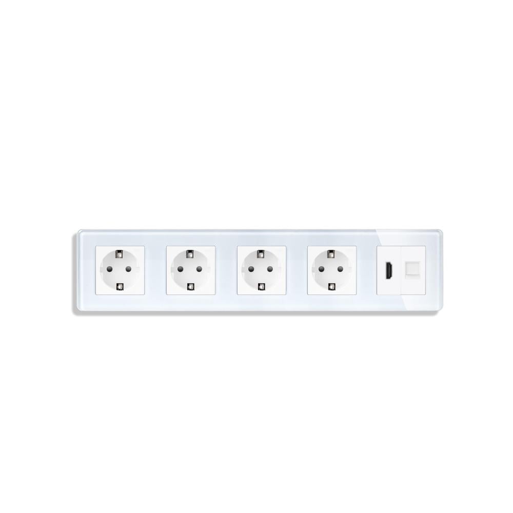 Розетка пятиместная с HDMI/интернет RJ-45 ELIOS настенная стеклянная рамка Белый (TW-M5FHDMICAT6-WT)