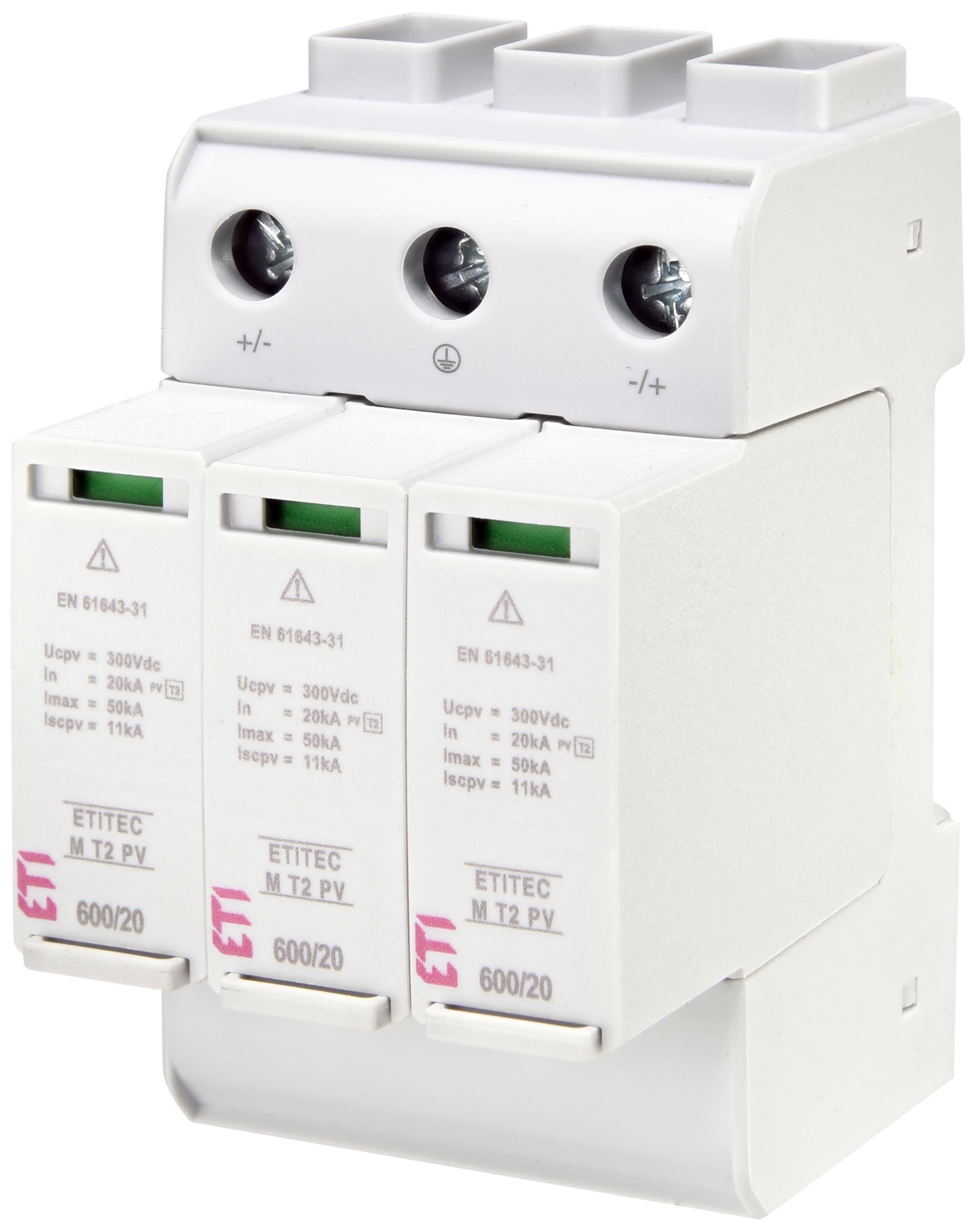 Ограничитель перенапряжения ETI ETITEC M T2 PV 3Р 50кА 600 В для солнечных панелей PV систем (2440735)