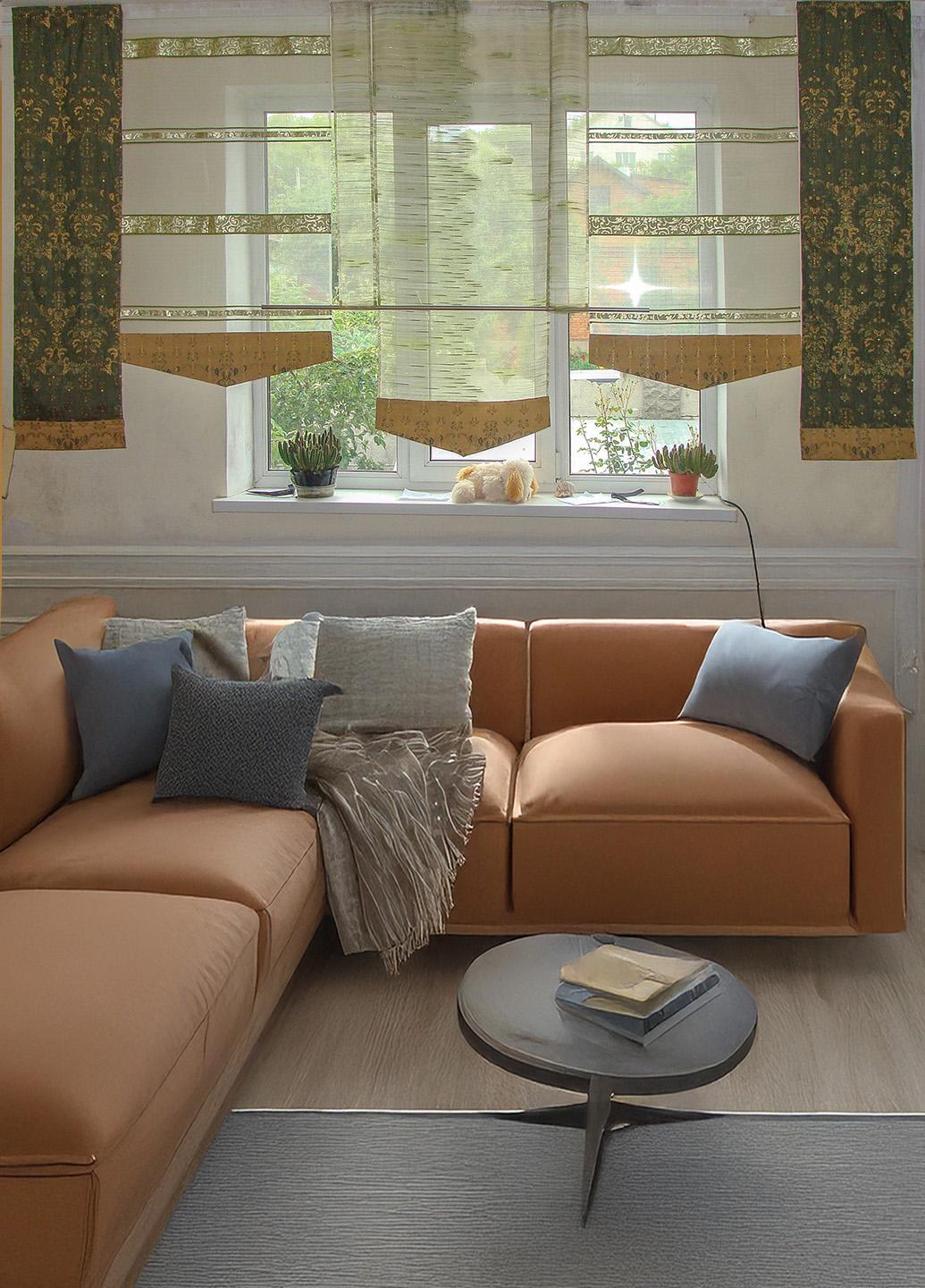 Комплект панельных занавесок Firanka Арда карниз 250 см 5 шт. Оливковый с золотистым (21_6п)