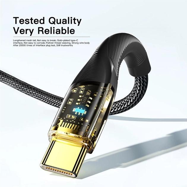 Кабель Essager Interstellar Transparent Design USB Cable Type C to Type C 100W 2 м Black (EXCTT1-XJA01-P) - фото 4
