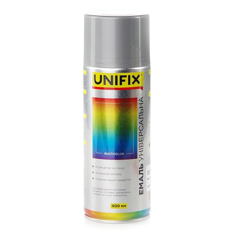 Эмаль акриловая универсальная Unifix 400 мл RAL 9006 Серебро глянец (941035)