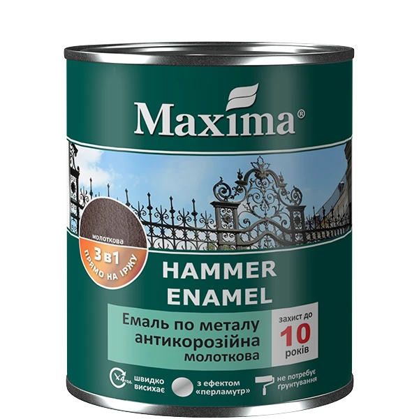 Эмаль Maxima антикоррозионная по металлу 3в1 молотковая 10 л. Темно-коричневый (2792905010)