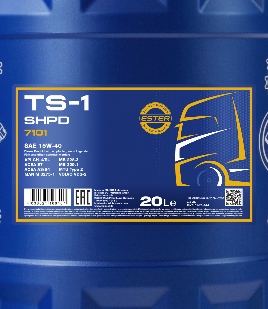 Моторное масло Mannol 7101 TS-1 SHPD 15W-40 20 л (MN7101-20) - фото 2 Моторное масло Mannol 7101 TS-1 SHPD 15W-40 20 л (MN7101-20) - фото 2
