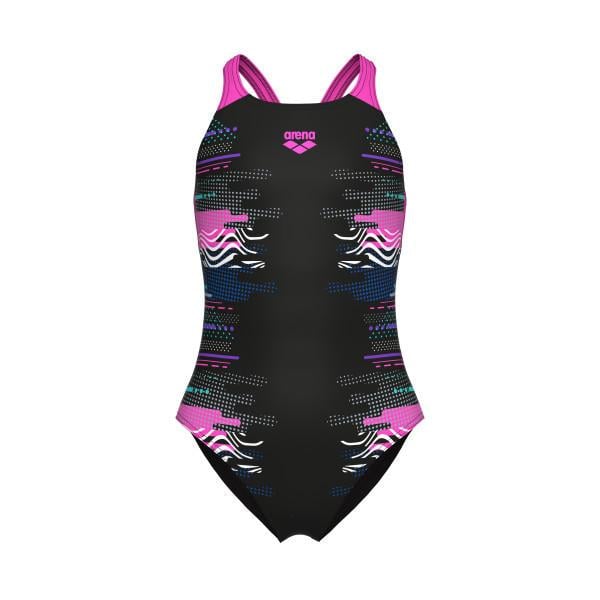 Купальник для девочек Arena RHYTHM SWIMSUIT V BACK L Дет 140 см Черный/Розовый (008993-550 140 см)