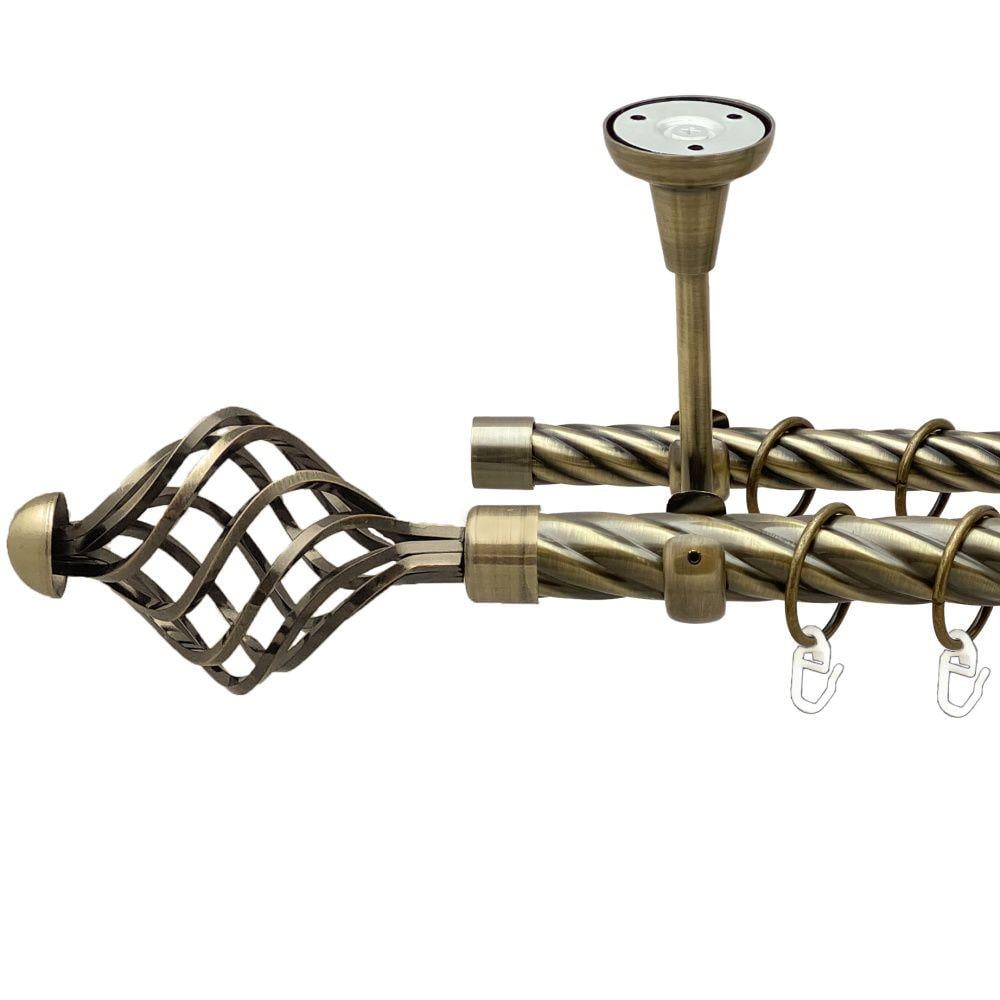 Карниз Orvit Арезо металевий дворядний відкритий до стелі скручена труба кільце металеве 25/19 мм 300 см Антик (00-00019053)