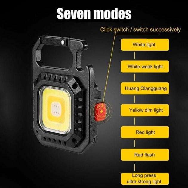 Ліхтар акумуляторний 7 режимів LED з Type-C карабін/магніт/брелок - фото 5 Ліхтар акумуляторний 7 режимів LED з Type-C карабін/магніт/брелок - фото 5