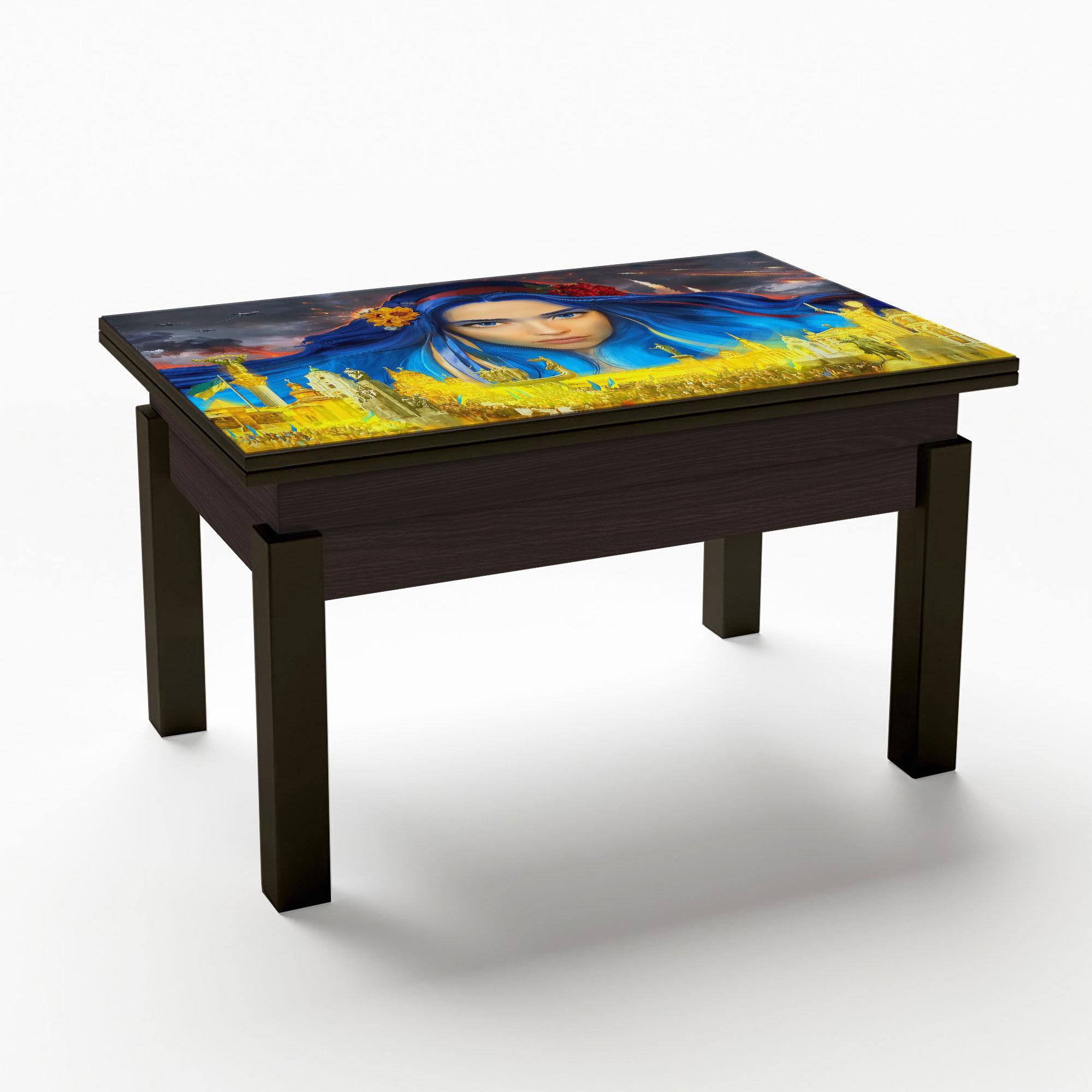 Журнальний стіл-трансформер Fusion furniture Флай Венге/Скло УФ друк Україночка (10000171)