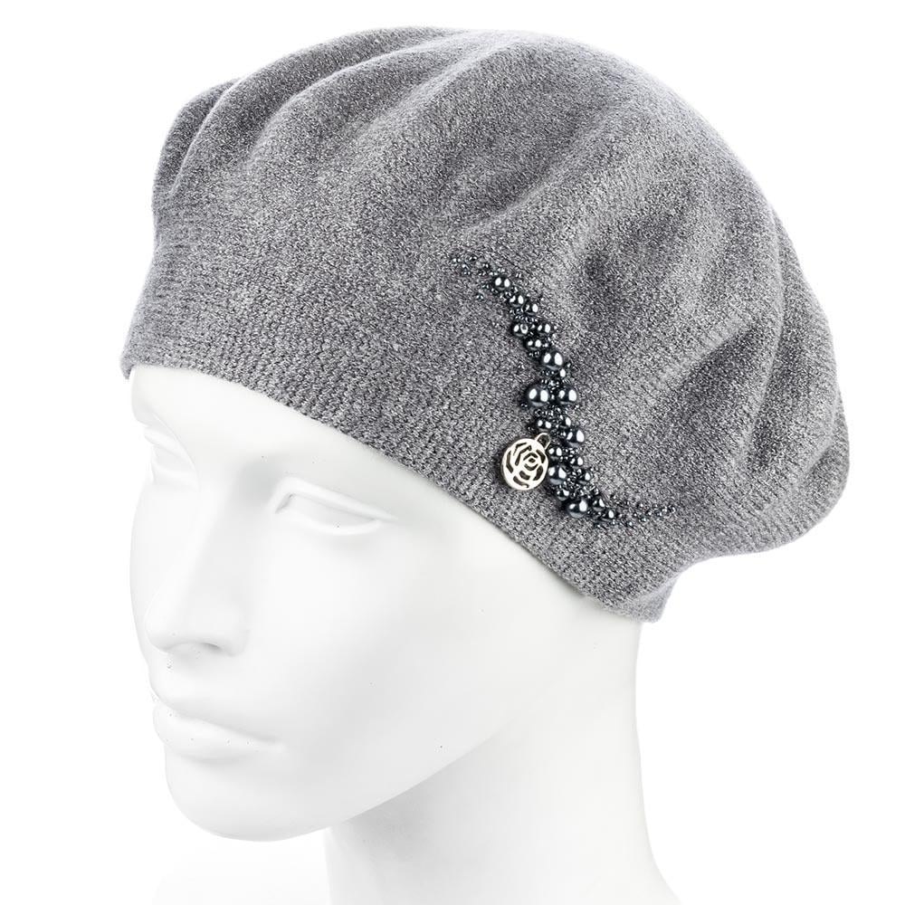 Берет женский двойной ZOLLY ZH260 с бусинами вискоза универсальный Пепел (294236)