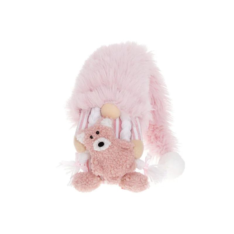 Фигурка новогодняя мягкая BonaDi Гном с мишкой 63 см Розовый (2770471921)