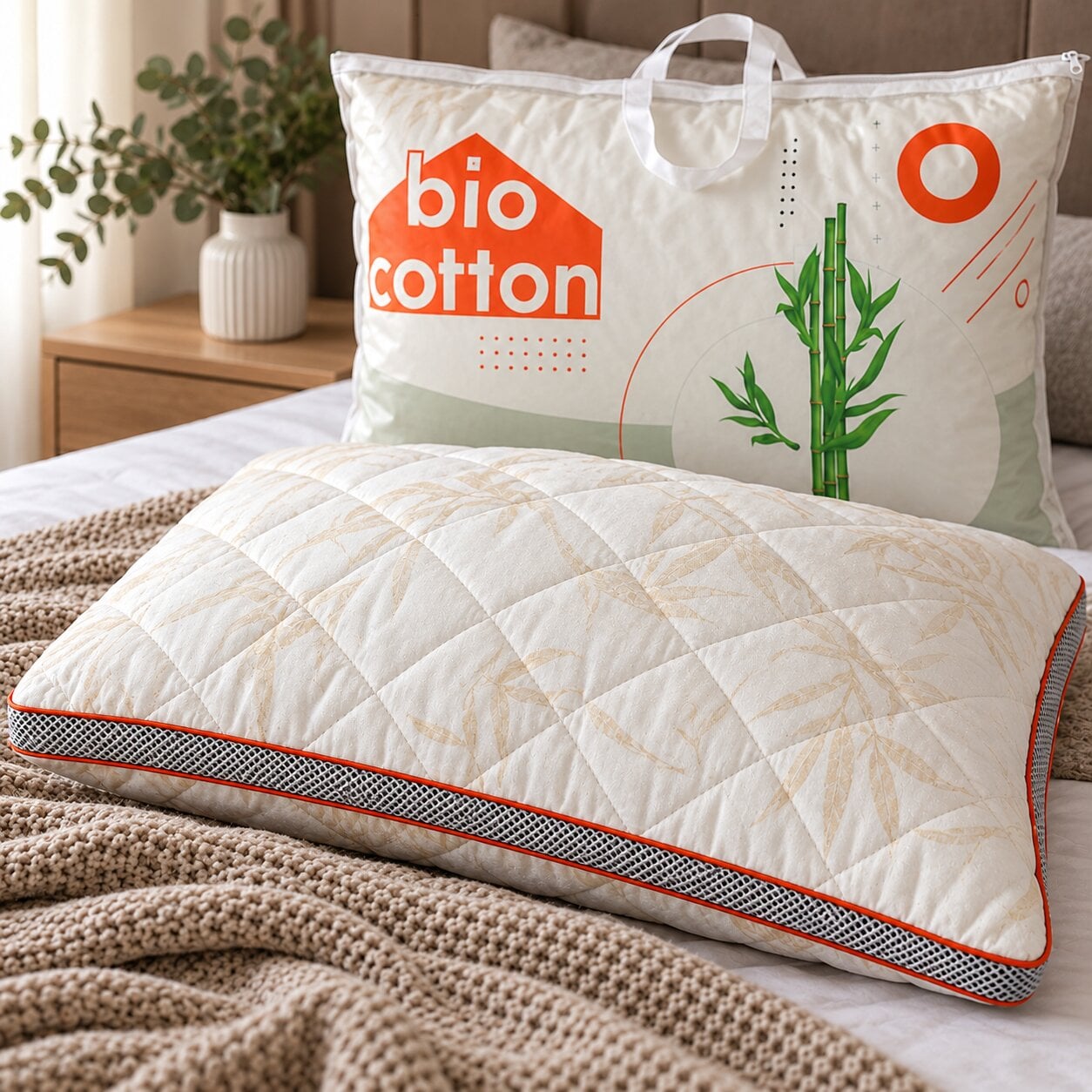 Бамбукова подушка Bio cotton 50х70см для сну комфортна м’яка гіпоалергенна подушка з бамбуковим волокном