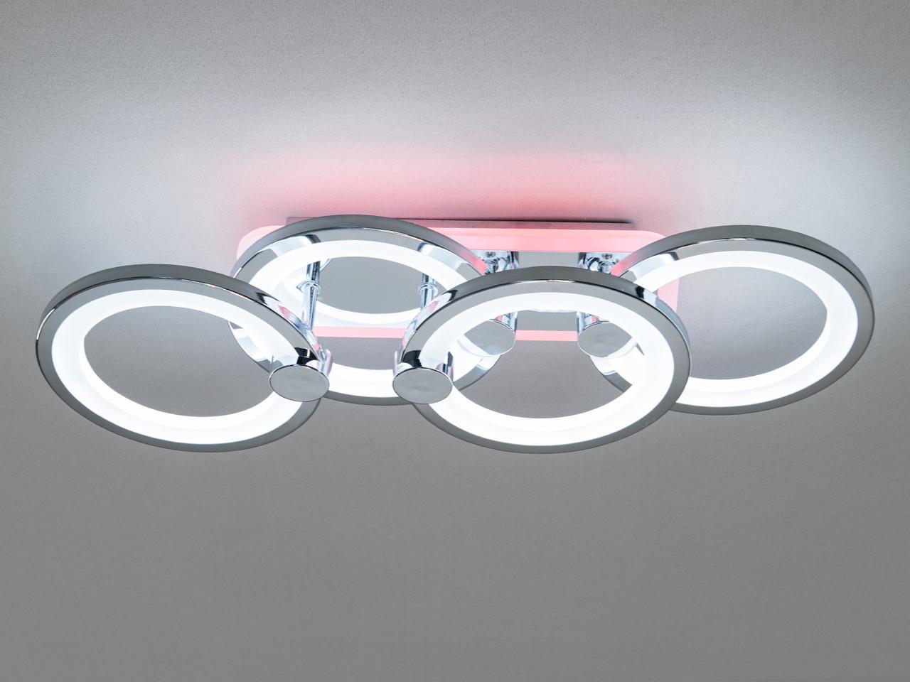 Люстра LED на кухню з підсвічуванням H8022-2+2HR-LS 65W на 9 м2 Хром (2561148757)
