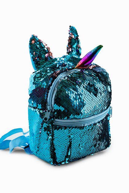 Детский рюкзак перевертыш с пайетками Единорожка Голубой/Пудровый Детский рюкзак перевертыш с пайетками Единорожка Голубой/Пудровый