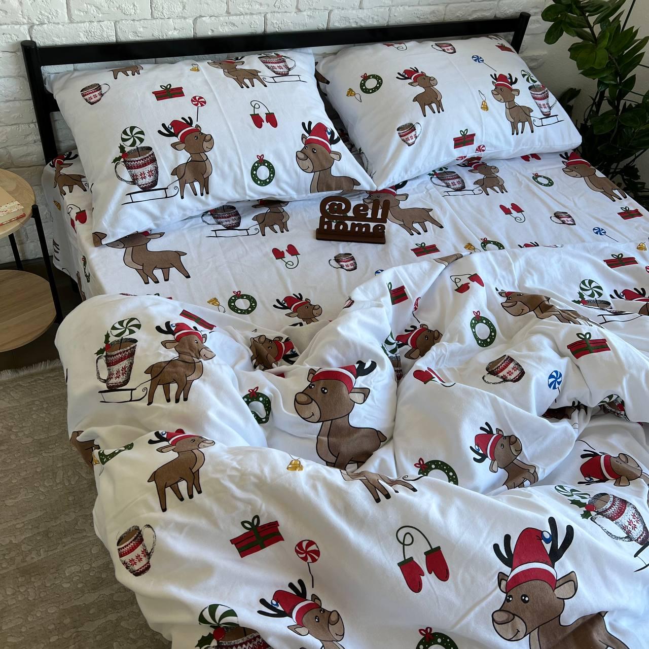 Комплект постельного белья Ell Home Гостинцы фланель на резинке евро наволочки 50x70 см/70x70 см Белый (29337837) - фото 3