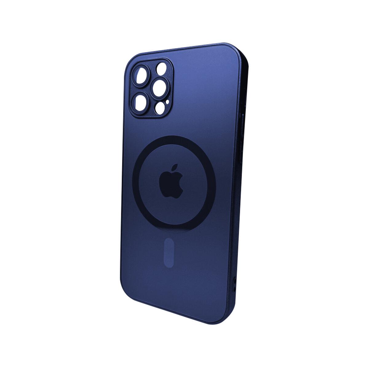 Противоударный чехол для Apple iPhone 12 Pro AG Glass Matt Frame Color MagSafe / Navy Blue