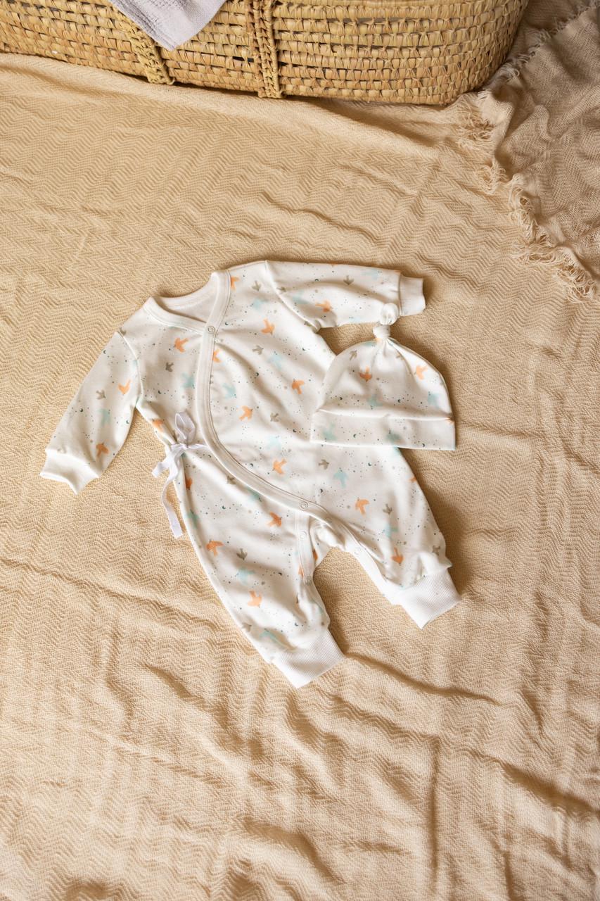 Комплект одягу ромпер кімоно/шапочка  Птички 68 см (2702865725)