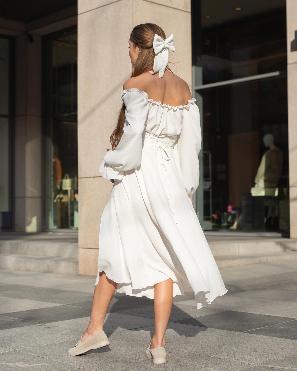 Платье женское миди из креп-жатки Белый - фото 7 Платье женское миди из креп-жатки Белый - фото 7