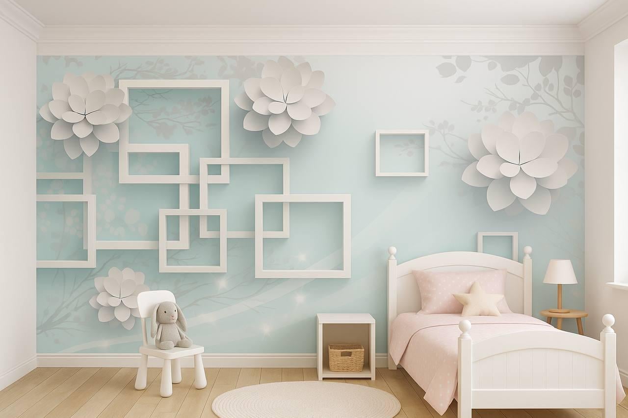 Фотошпалери флізелінові Styleo Print-walls 3D Квіти на голубому тлі 0160 350х270 см (Pw-0160/3)