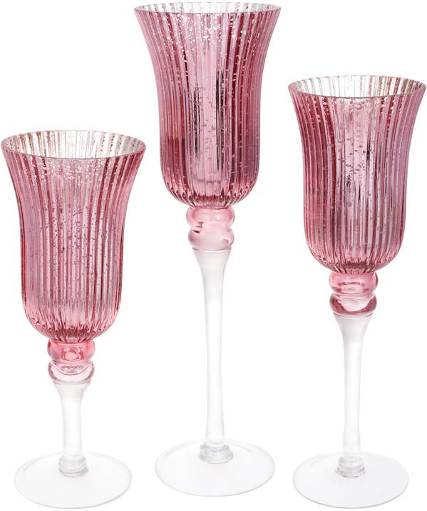 Набор стеклянных подсвечника Preeti 30/35/40 см Розово-серебряный (BD-527-720)