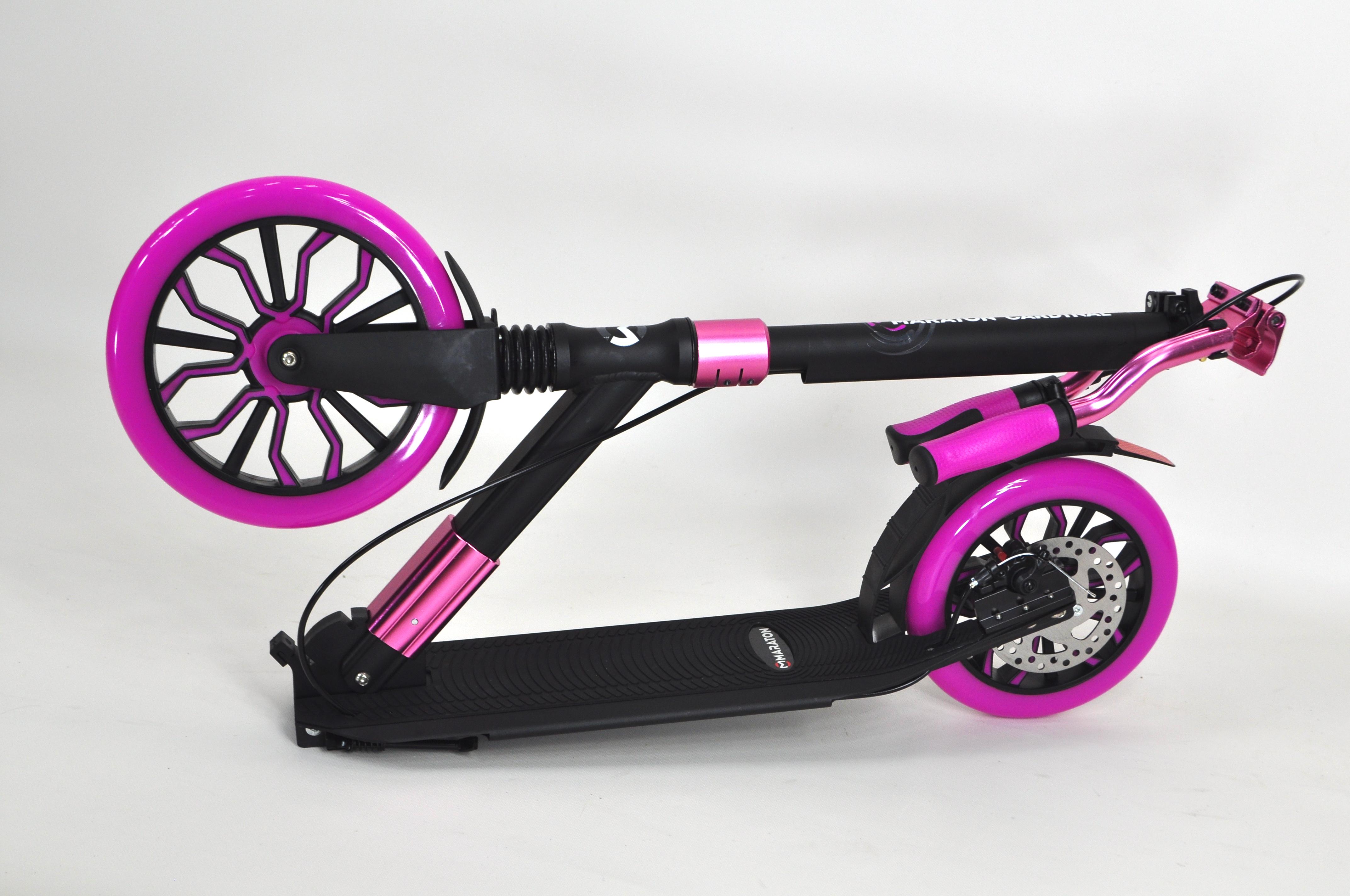 Самокат двухколесный Maraton Cardinal с дисковым тормозом и подногой Черный с розовым - фото 12