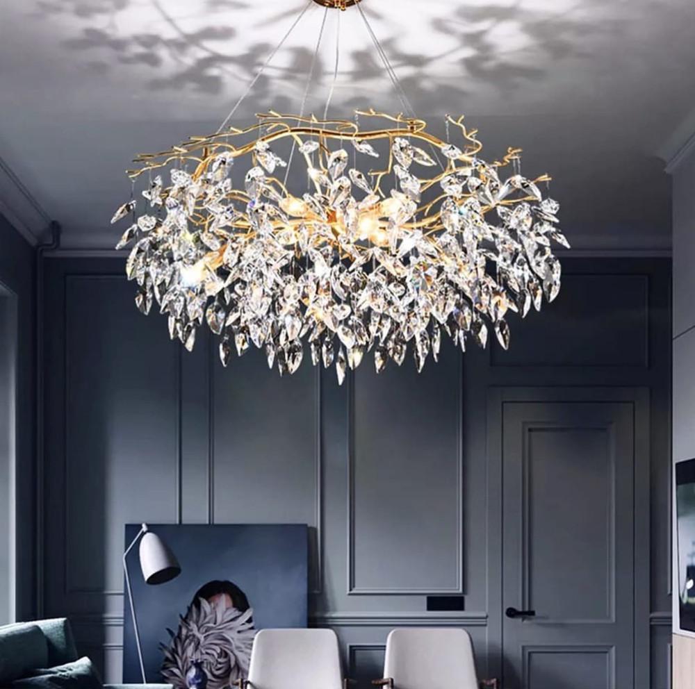 Люстра современная подвесная золотая из серии светильников по флористическим мотивам Ø 80 см (MD6007 GD_958)