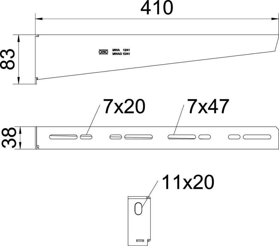 Полка самостоятельная OBO Bettermann MWA оцинкованная сталь 410 мм 38х83 мм с комплектом метизов M10x25 (6424759) - фото 2