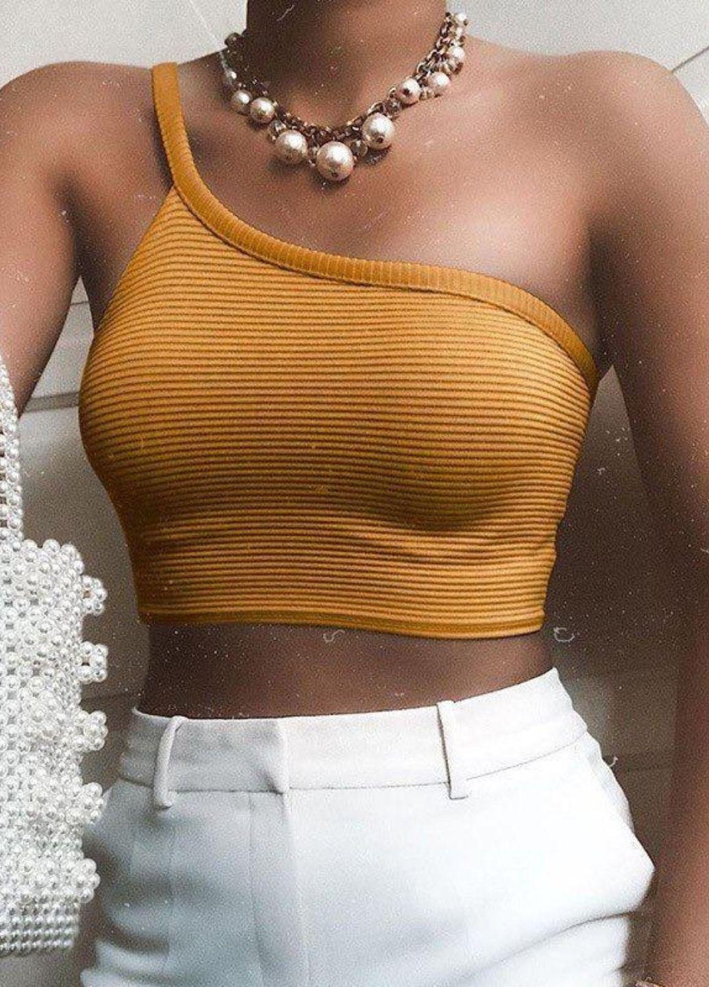 Топ-бралет в рубчик на одну бретель S Оранжевый (754-42)