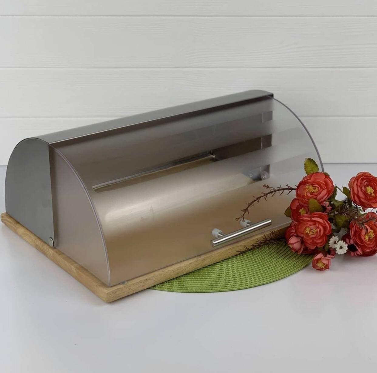 Хлебница Edenberg из нержавеющей стали с крышкой из акрила 39x31x17 см (EB-074)