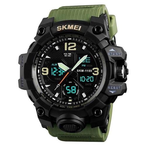 Годинник наручний чоловічий Skmei 1155BAG 5 ATM з підсвічуванням Black/Army-green (13103642)