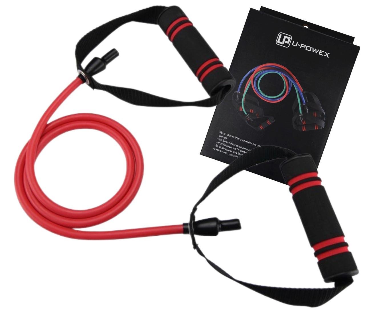 Еспандер трубчастий для фітнесу U-Powex Latex resistance tube з ручками 30LB 13,5 кг Red (A-012827) - фото 3