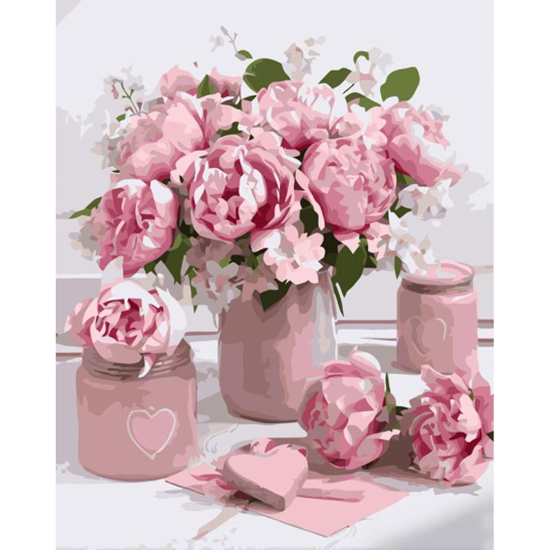 Картина по номерам Strateg Премиум Розовые пионы на столе 40x50 см (GS1225)