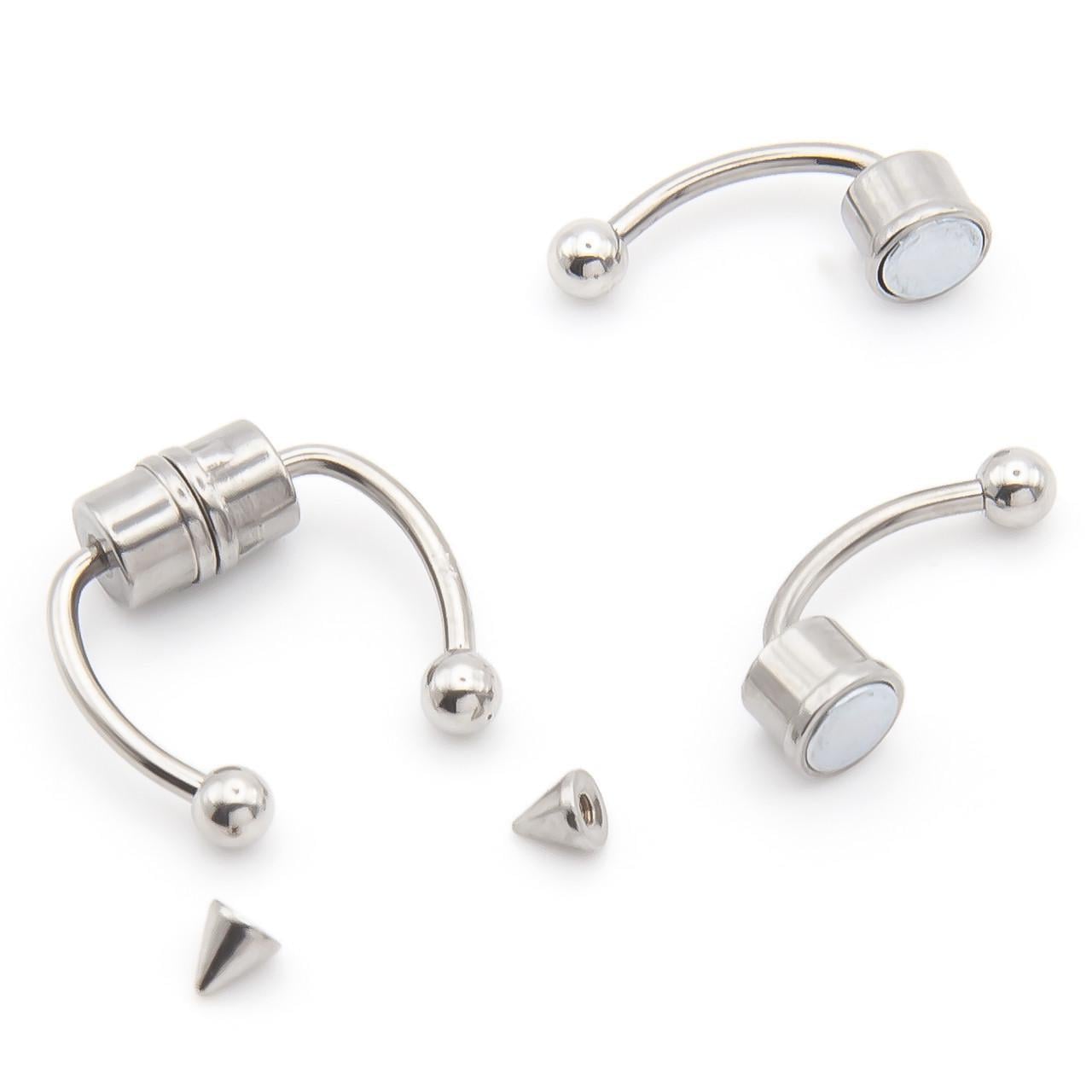 Полукольцо магнитное с 2 насадки пирсинг из нержавеющей стали 13х1х5 мм 1 шт. Платина (ПС1301н01)