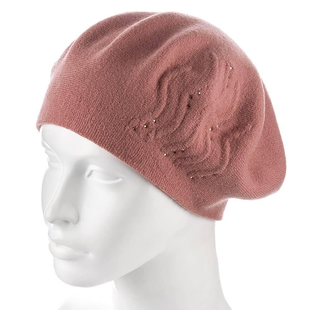 Берет женский Zolly ZH215 двойной со стразами тонкой вязки полушерстяной Пудровый